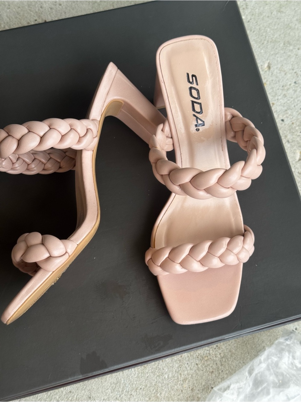 SODA Blush Braided Double-Strap Heeled Sandals